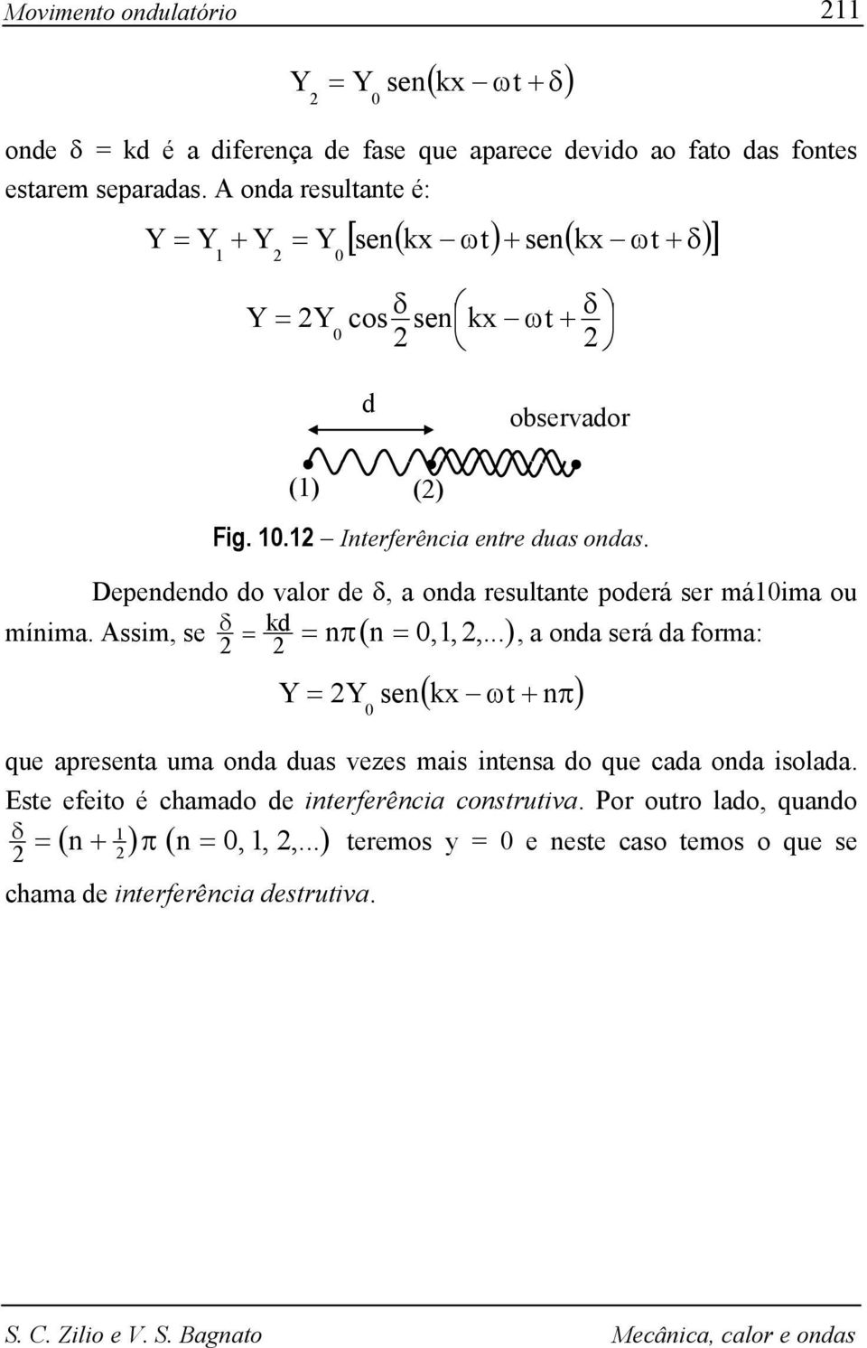 Dependendo do valor de δ, a onda resultante poderá ser má1ima ou δ kd nπ n,1,,..., a onda será da forma: mínima.