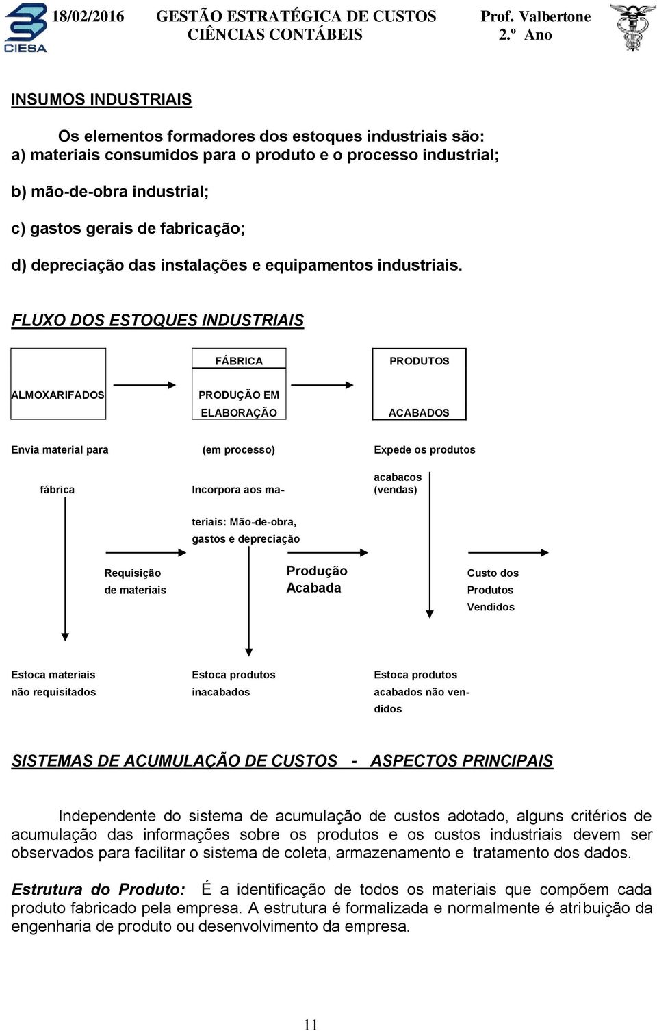 FLUXO DOS ESTOQUES INDUSTRIAIS FÁBRICA PRODUTOS ALMOXARIFADOS PRODUÇÃO EM ELABORAÇÃO ACABADOS Envia material para (em processo) Expede os produtos fábrica Incorpora aos ma- acabacos (vendas) teriais: