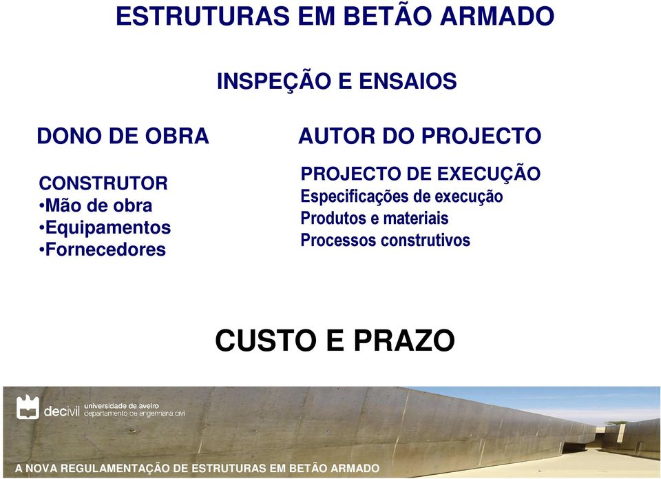 EXECUÇÃO Especificações de execução Produtos e materiais Processos