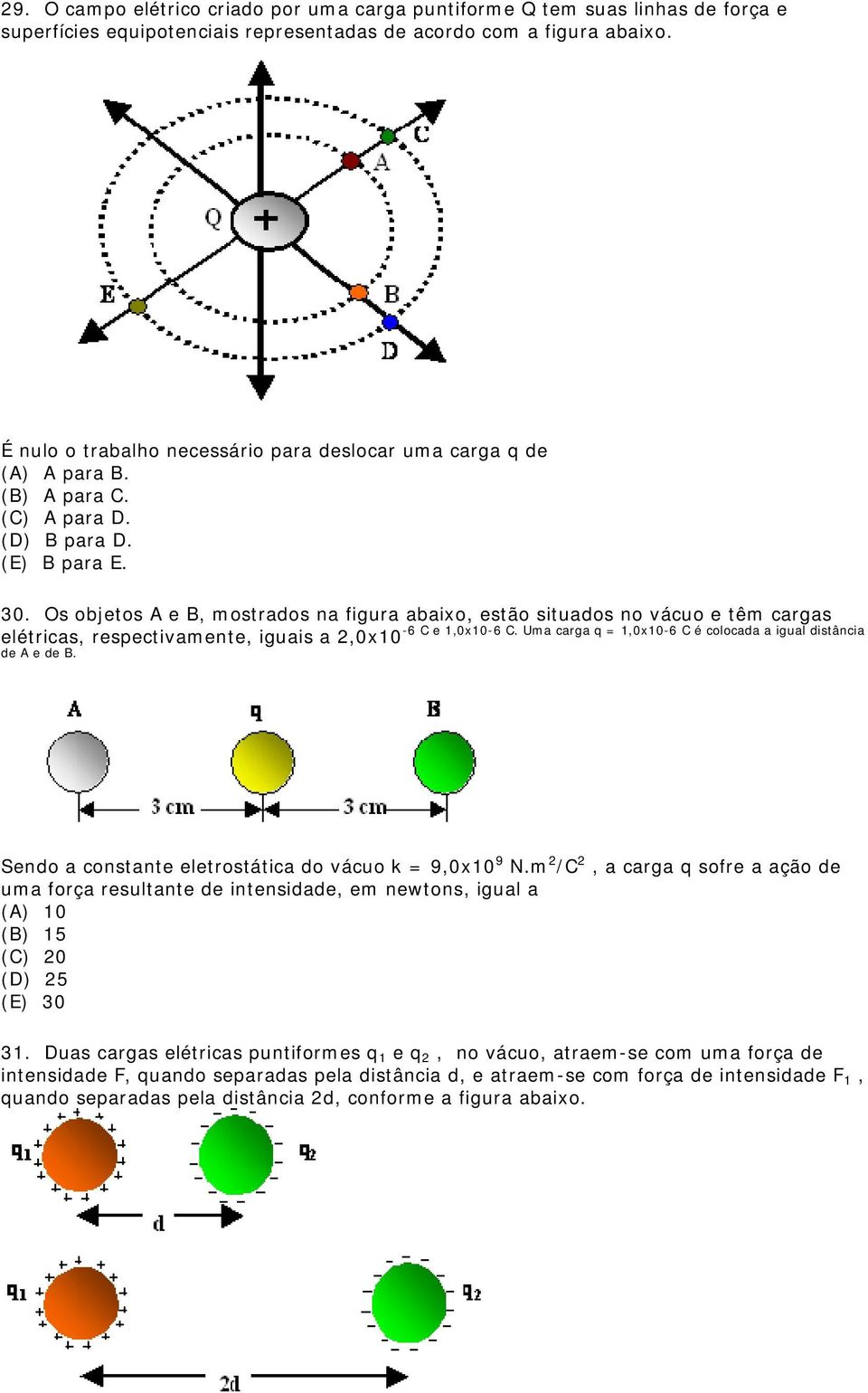 Os objetos A e B, mostrados na figura abaixo, estão situados no vácuo e têm cargas elétricas, respectivamente, iguais a 2,0x10 de A e de B. -6 C e 1,0x10-6 C.