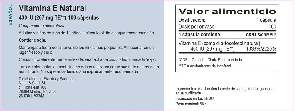 Los complementos alimenticios no deben utilizarse como sustituto de una dieta equilibrada. No superar la dosis diaria expresamente recomendada.