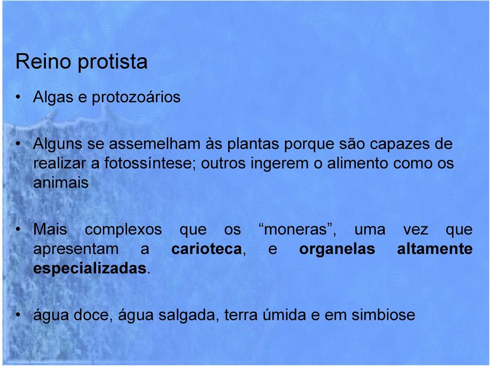 animais Mais complexos que os moneras, uma vez que apresentam a carioteca, e