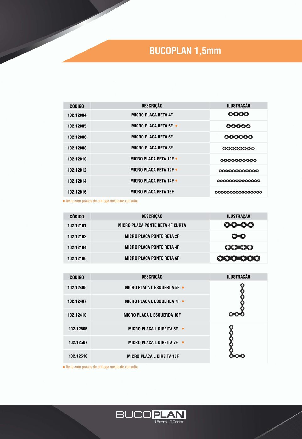 12016 MICRO PLACA RETA 14F MICRO PLACA RETA 16F 102.12101 102.12102 102.12104 102.