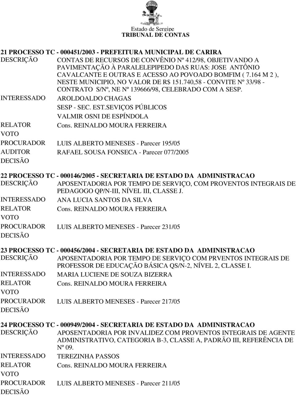 INTERESSADO AROLDOALDO CHAGAS SESP - SEC. EST.
