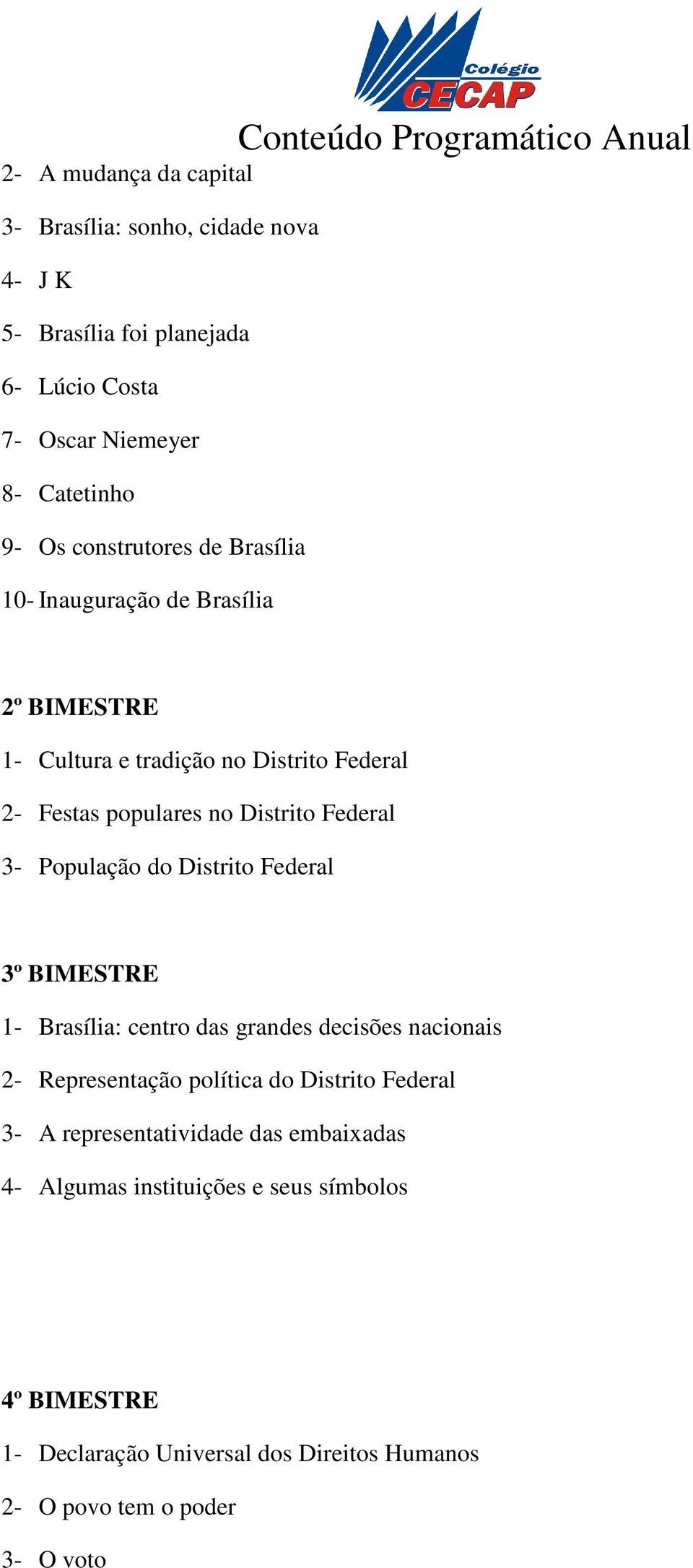 População do Distrito Federal 3º BIMESTRE 1- Brasília: centro das grandes decisões nacionais 2- Representação política do Distrito Federal 3- A