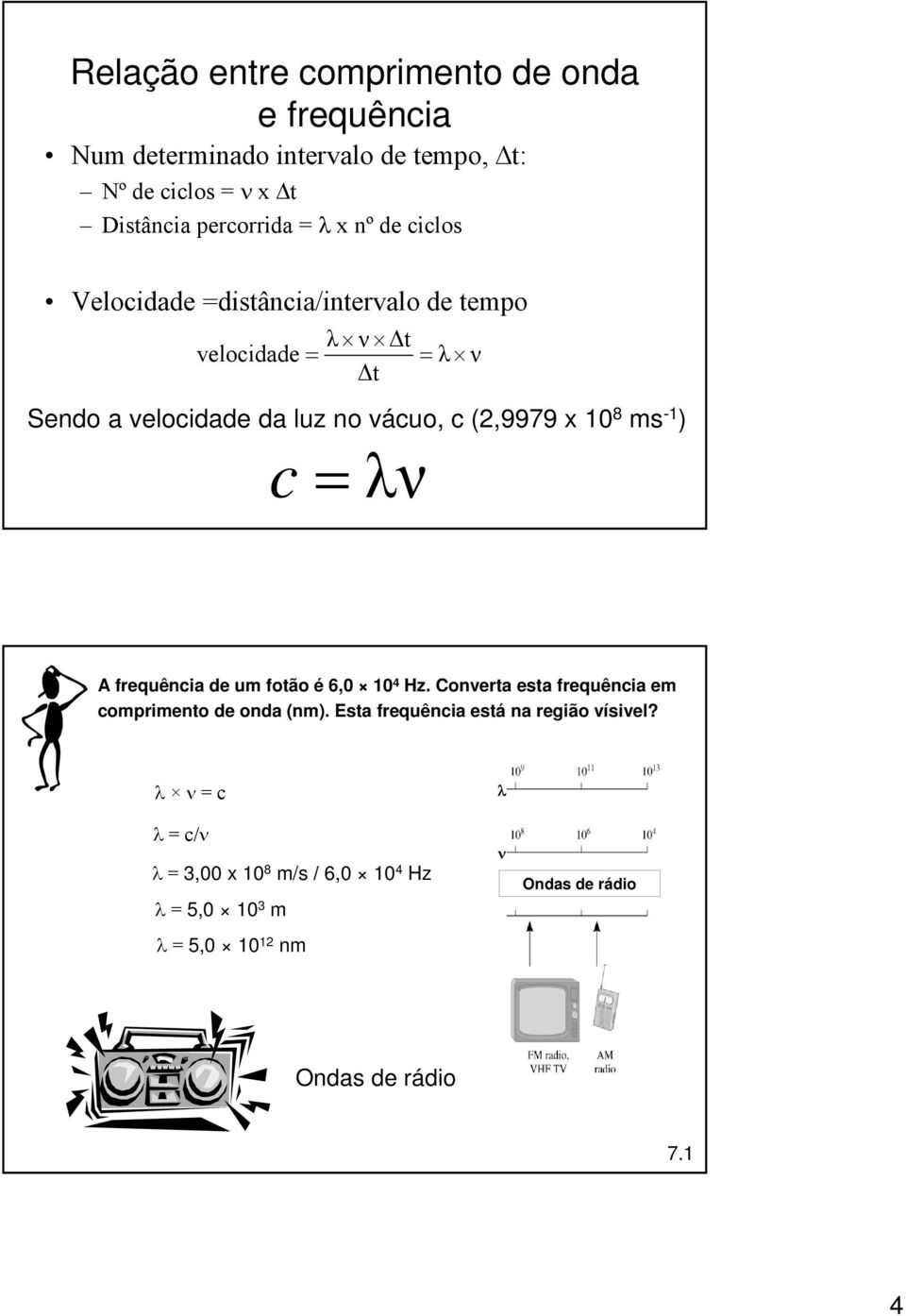 ms -1 ) c = λν A frequência de um fotão é 6,0 10 4 Hz. Converta esta frequência em comprimento de onda (nm).