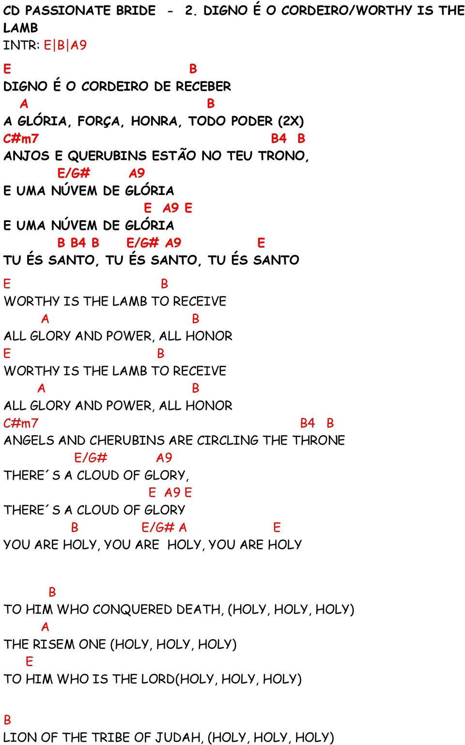 NÚVM GLÓRI 4 /G# 9 TU ÉS SNTO, TU ÉS SNTO, TU ÉS SNTO WORTHY IS TH LM TO RCIV LL GLORY N POWR, LL HONOR WORTHY IS TH LM TO RCIV LL GLORY N POWR, LL