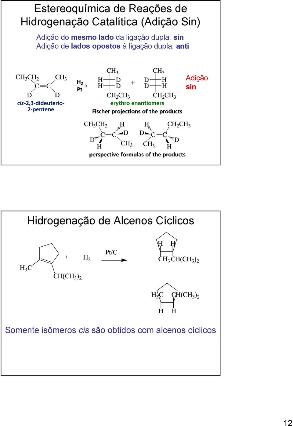 dupla: anti Adição sin idrogenação de Alcenos Cíclicos 3 C + 2 Pt/C C( )