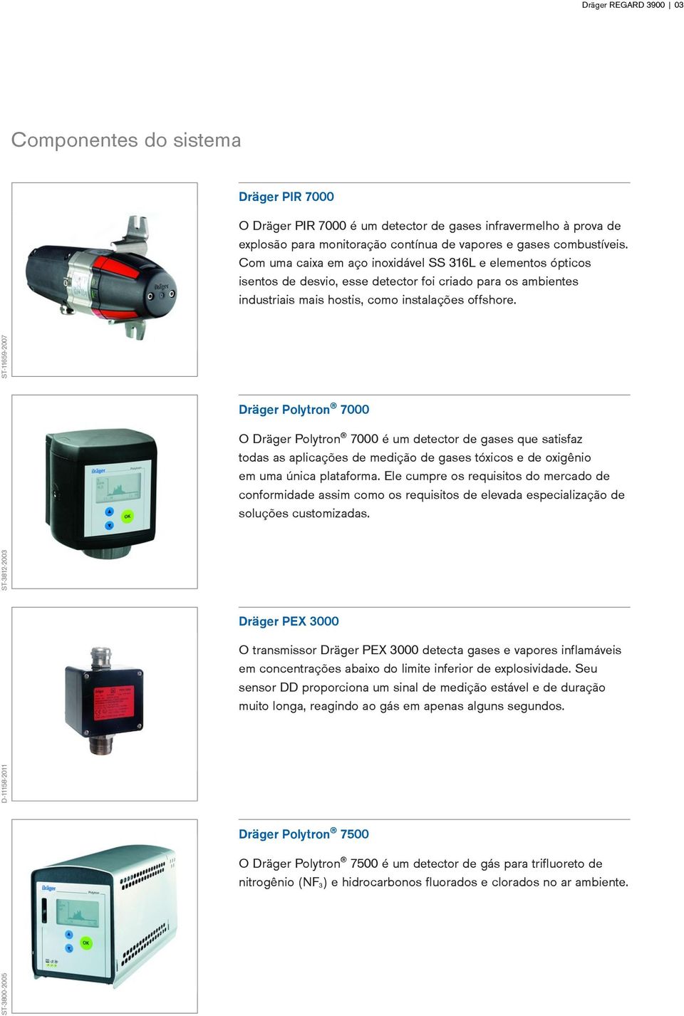 ST-3812-2003 ST-11659-2007 Dräger Polytron 7000 O Dräger Polytron 7000 é um detector de gases que satisfaz todas as aplicações de medição de gases tóxicos e de oxigênio em uma única plataforma.