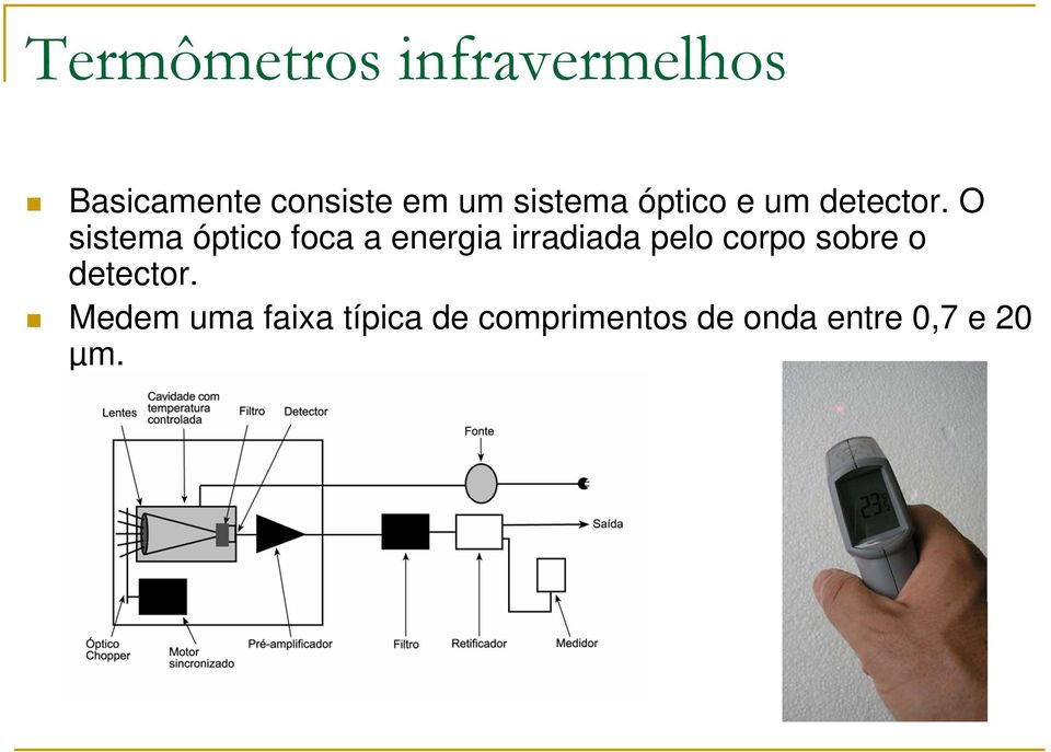 O sistema óptico foca a energia irradiada pelo corpo