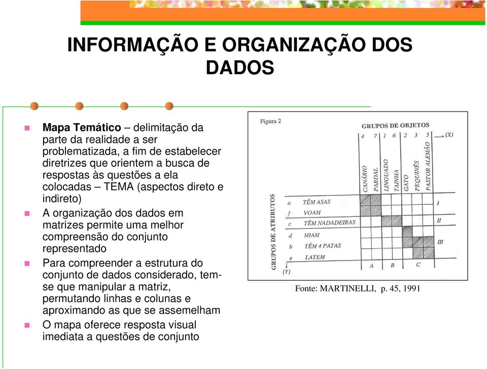 melhor compreensão do conjunto representado Para compreender a estrutura do conjunto de dados considerado, temse que manipular a matriz,