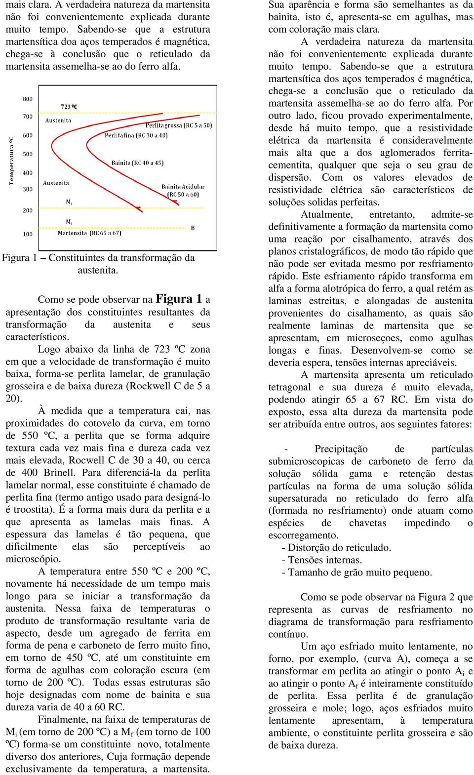 Figura 1 Constituintes da transformação da austenita. Como se pode observar na Figura 1 a apresentação dos constituintes resultantes da transformação da austenita e seus característicos.