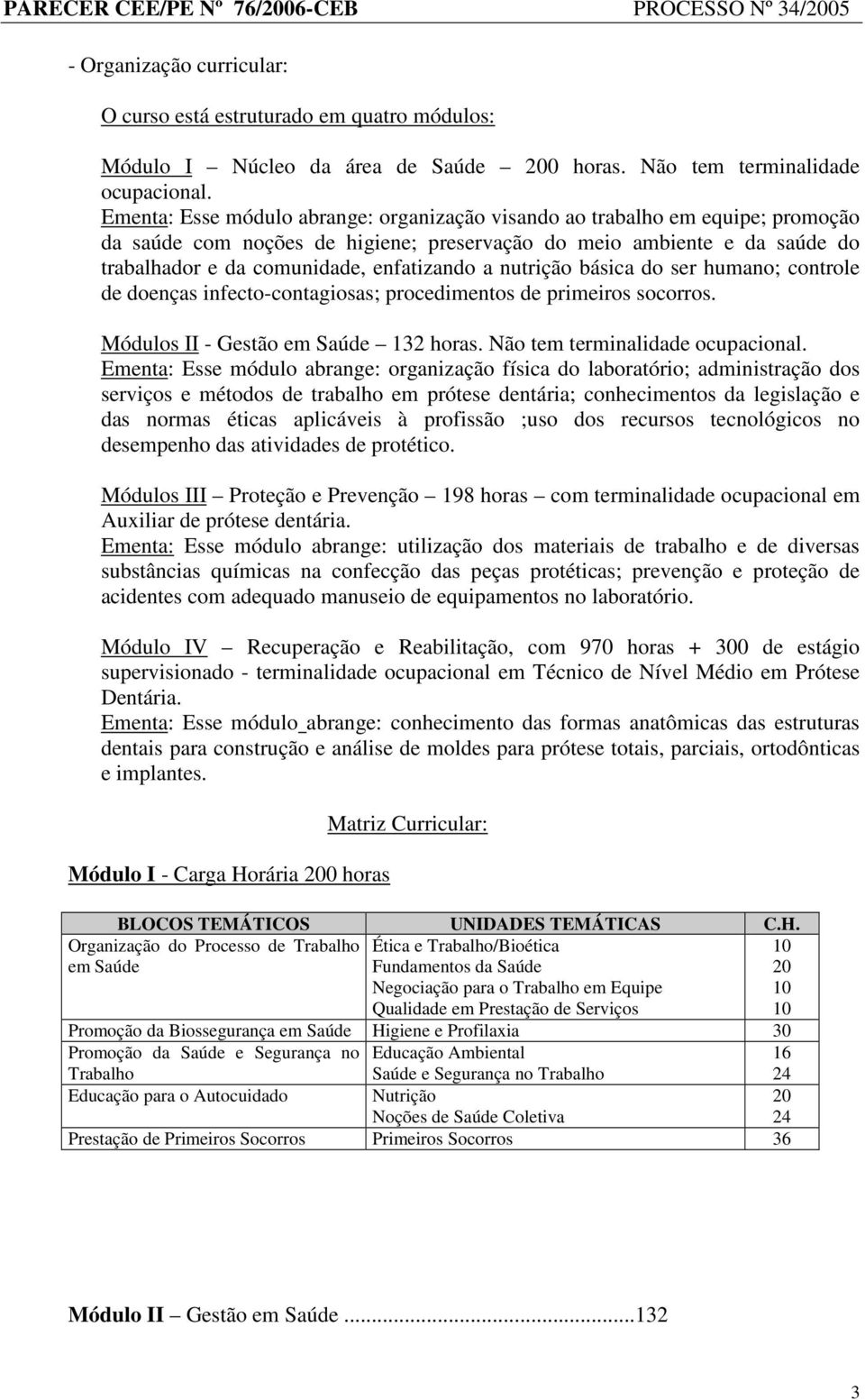 nutrição básica do ser humano; controle de doenças infecto-contagiosas; procedimentos de primeiros socorros. Módulos II - Gestão em Saúde 132 horas. Não tem terminalidade ocupacional.