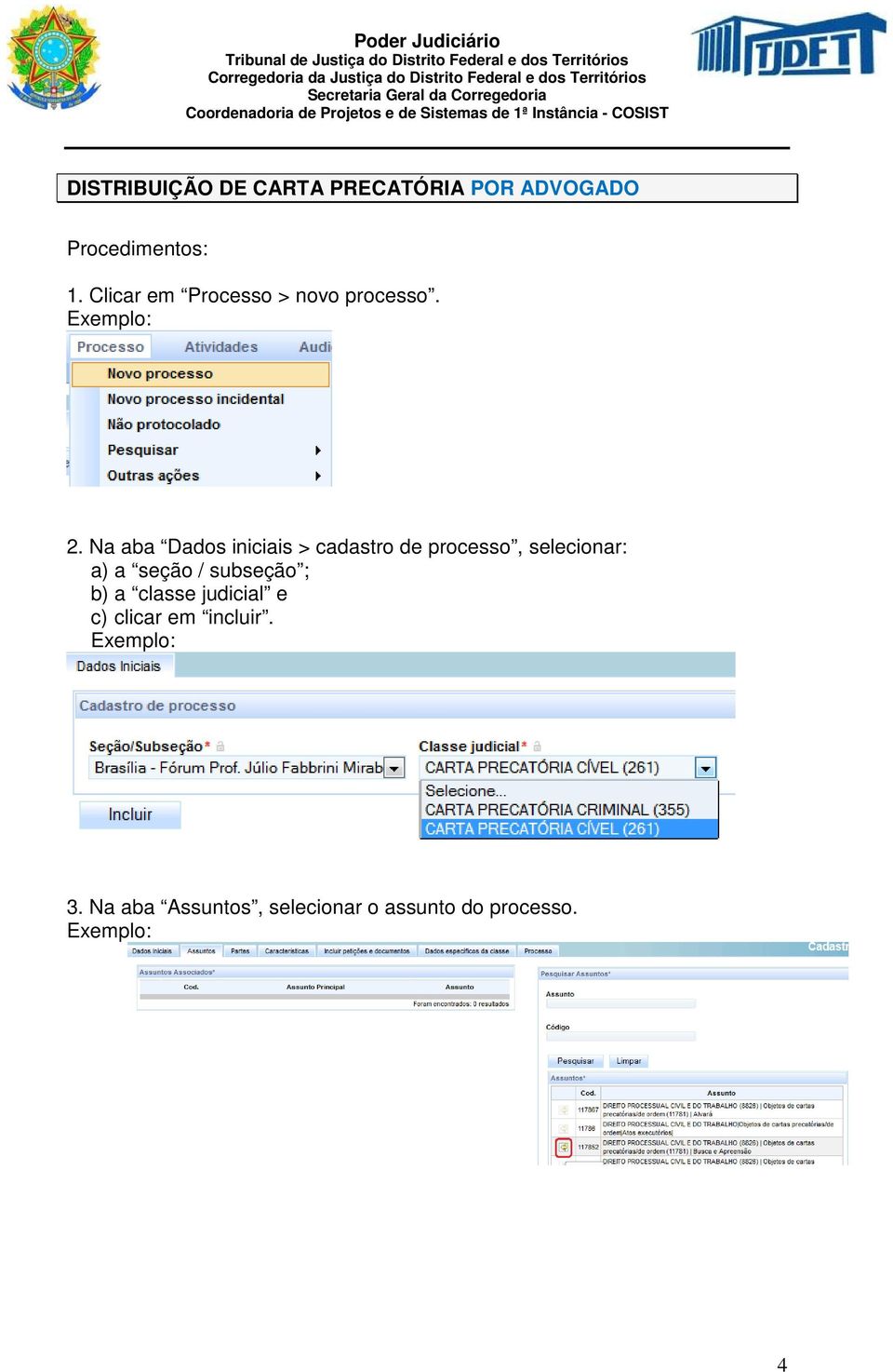 Na aba Dados iniciais > cadastro de processo, selecionar: a) a seção /