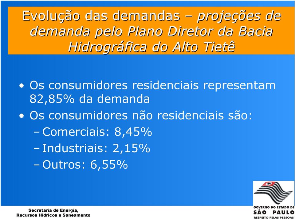 residenciais representam 82,85% da demanda Os consumidores