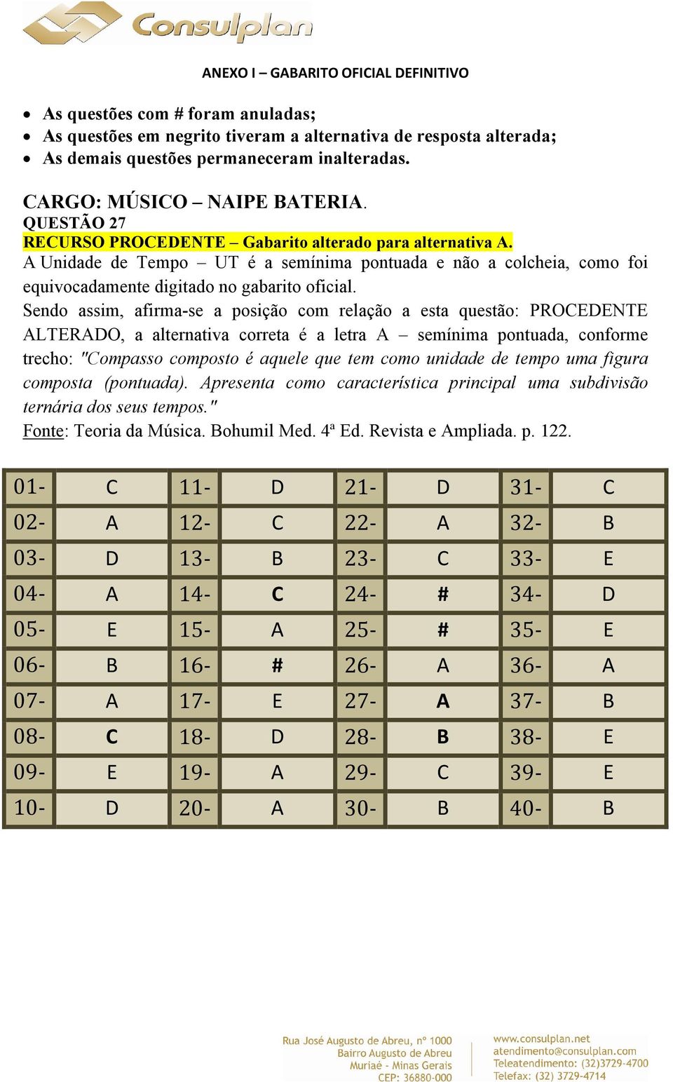 alternativa de resposta alterada; As demais questões