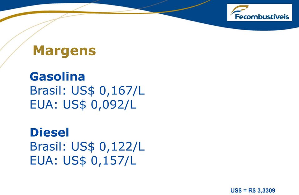 Diesel Brasil: US$ 0,122/L
