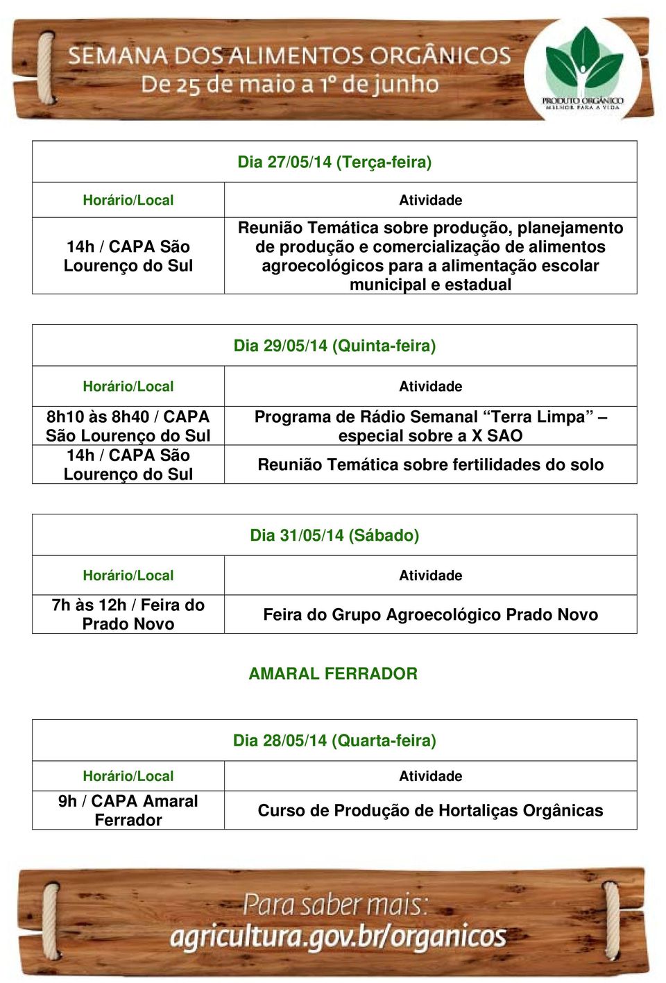 Sul Programa de Rádio Semanal Terra Limpa especial sobre a X SAO Reunião Temática sobre fertilidades do solo Dia 31/05/14 (Sábado) 7h às 12h