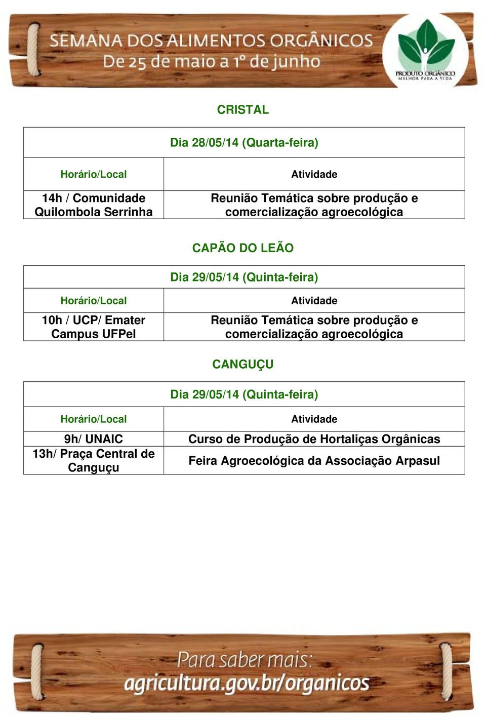 Temática sobre produção e comercialização agroecológica CANGUÇU 9h/ UNAIC Curso de