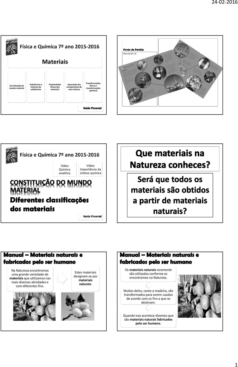 mais diversas atividades e com diferentes fins. Estes designam-se por naturais. Os naturais raramente são utilizados conforme os encontramos na Natureza.