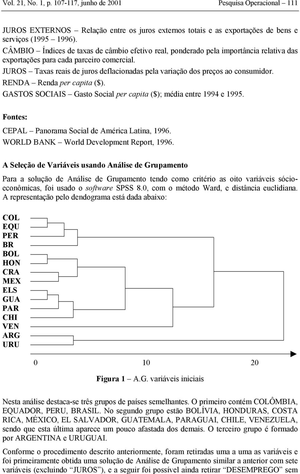 RENDA Renda per capta ($). GASTOS SOCIAIS Gasto Socal per capta ($); méda entre 1994 e 1995. Fontes: CEPAL Panorama Socal de Amérca Latna, 1996. WORLD BANK World Development Report, 1996.