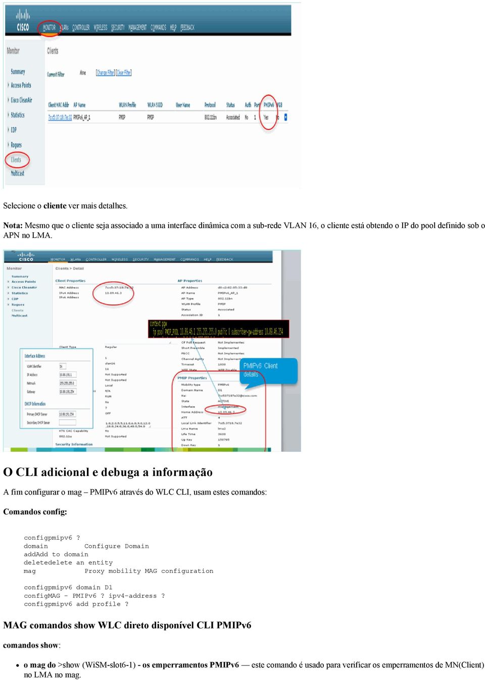 O CLI adicional e debuga a informação A fim configurar o mag PMIPv6 através do WLC CLI, usam estes comandos: Comandos config: configpmipv6?