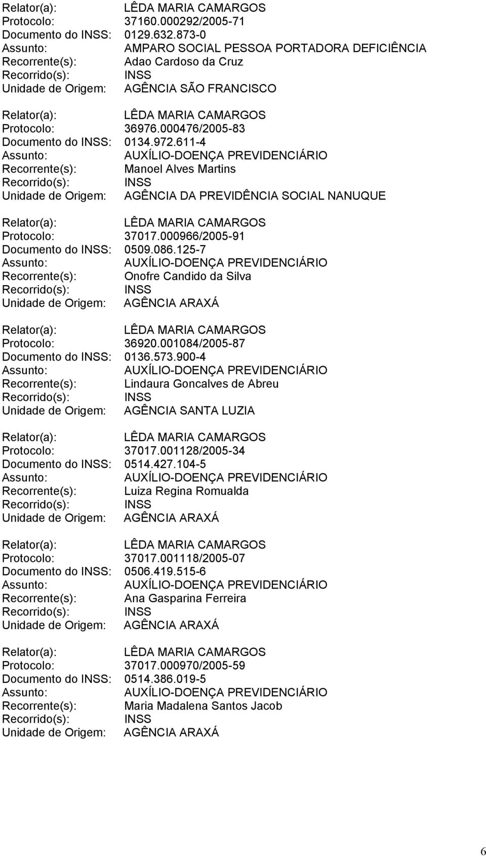 125-7 Recorrente(s): Onofre Candido da Silva Protocolo: 36920.001084/2005-87 Documento do INSS: 0136.573.