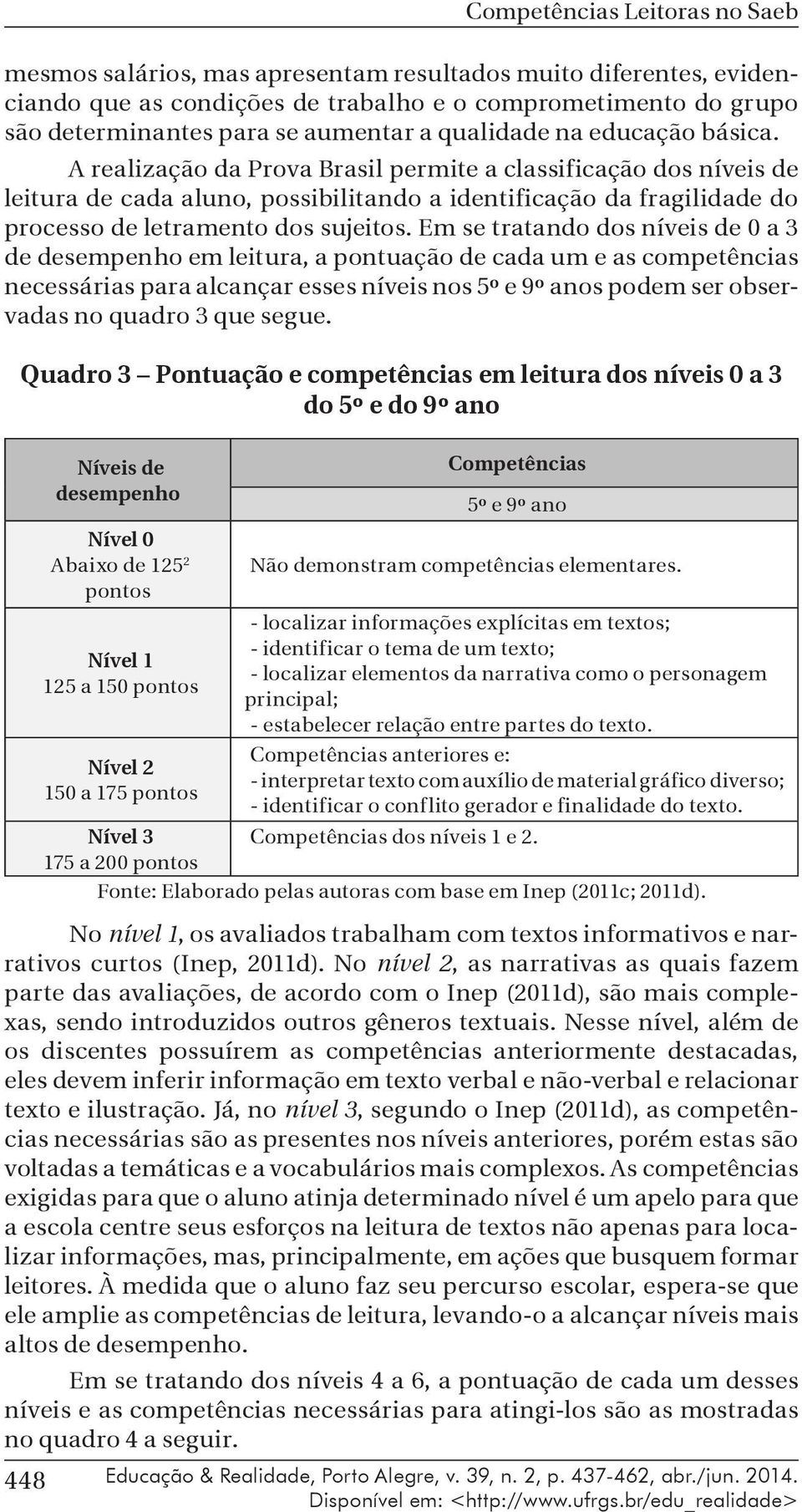 A realização da Prova Brasil permite a classificação dos níveis de leitura de cada aluno, possibilitando a identificação da fragilidade do processo de letramento dos sujeitos.