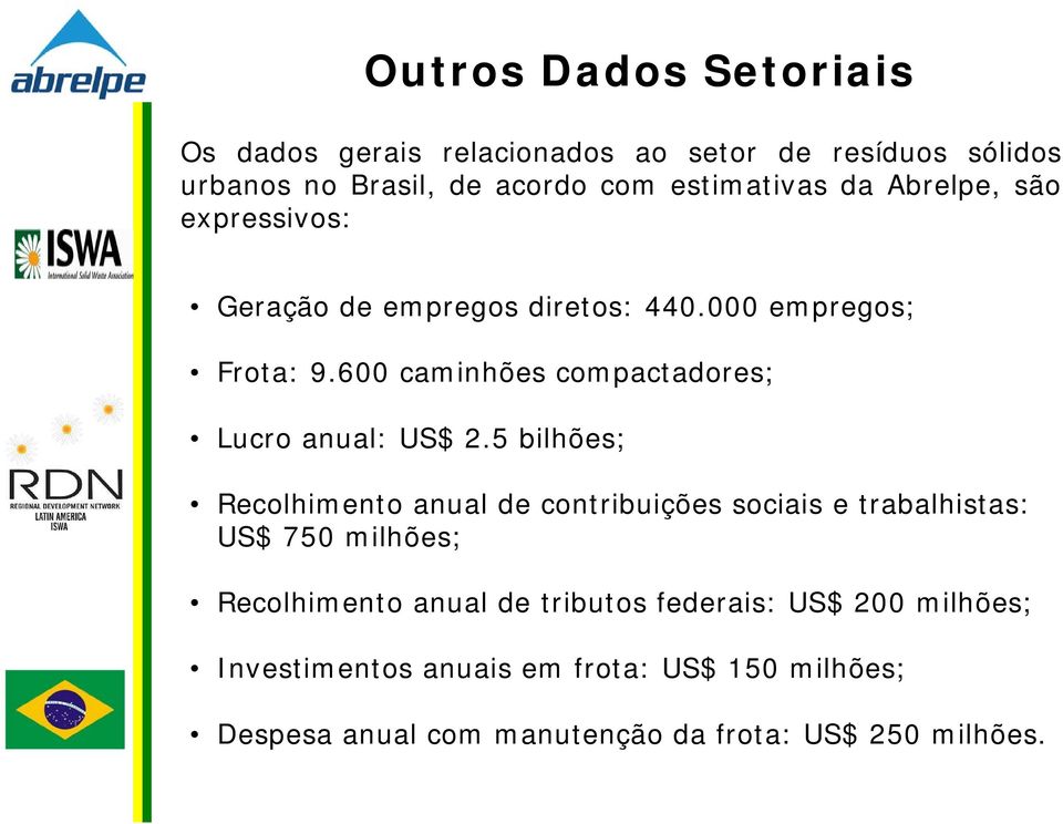 600 caminhões compactadores; Lucro anual: US$ 2.