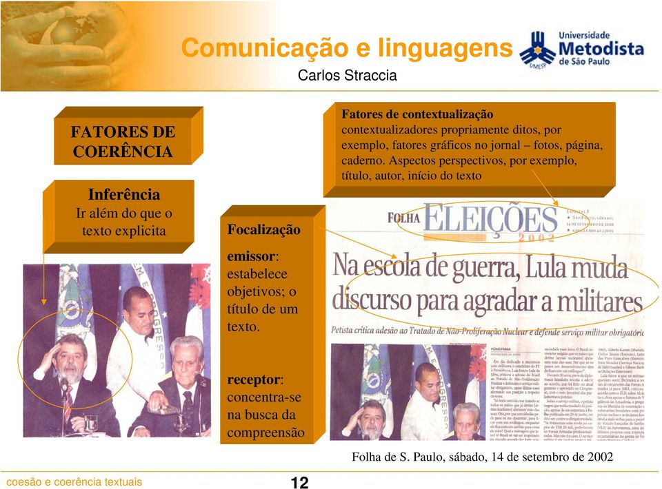 Fatores de contextualização contextualizadores propriamente ditos, por exemplo, fatores gráficos no jornal fotos,