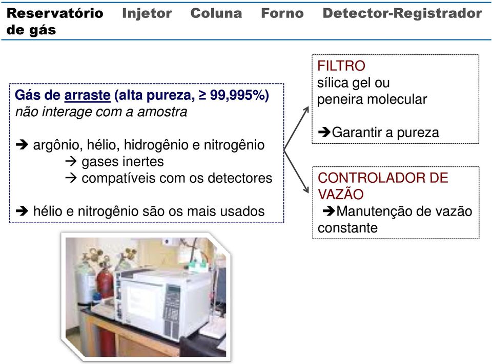 gases inertes compatíveis com os detectores hélio e nitrogênio são os mais usados FILTRO