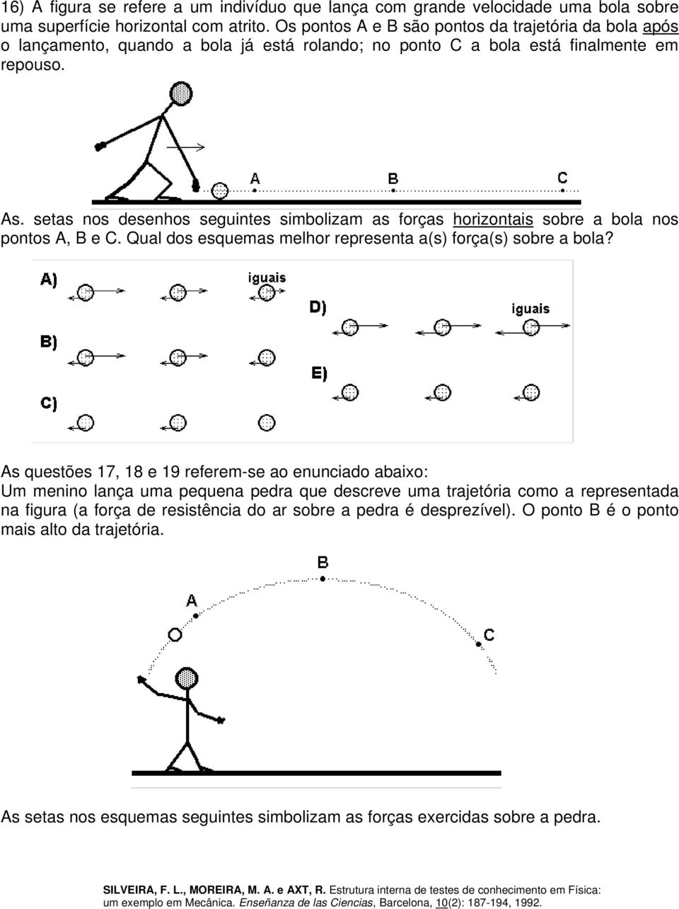 Qual dos esquemas melhor representa a(s) força(s) sobre a bola?