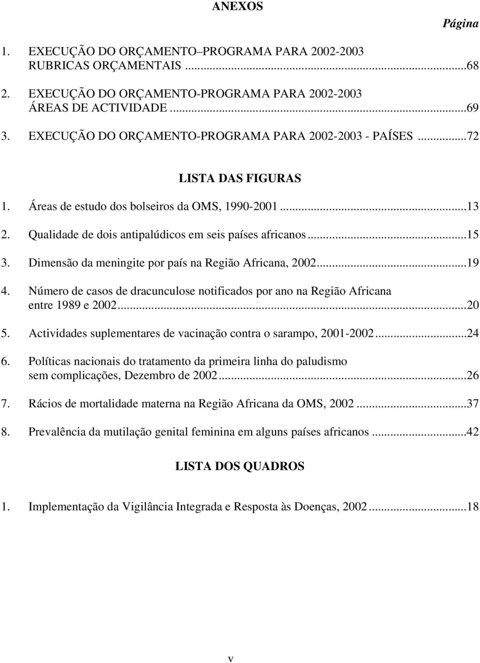 Dimensão da meningite por país na Região Africana, 2002...19 4. Número de casos de dracunculose notificados por ano na Região Africana entre 1989 e 2002...20 5.