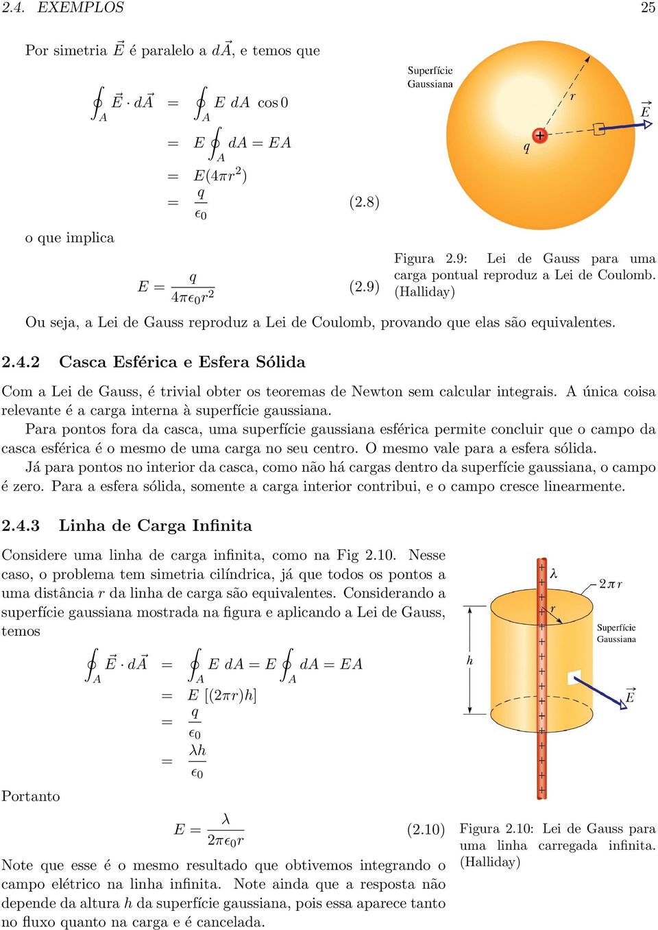 2 Casca Esférica e Esfera Sólida Com a Lei de Gauss, é trivial obter os teoremas de Newton sem calcular integrais. única coisa relevante é a carga interna à superfície gaussiana.