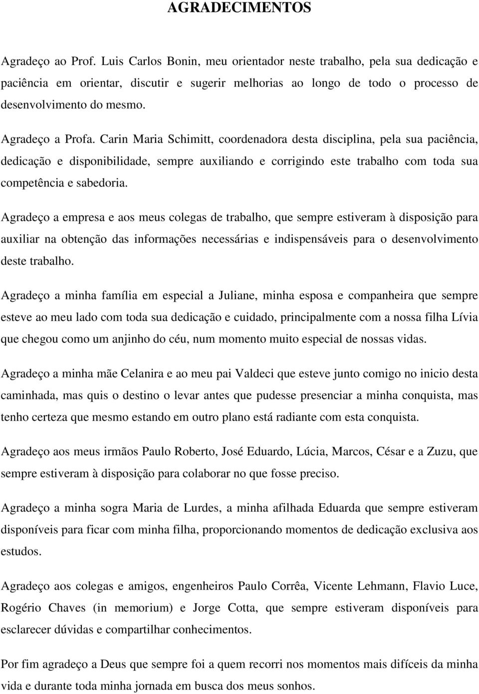 Carin Maria Schimitt, coordenadora desta disciplina, pela sua paciência, dedicação e disponibilidade, sempre auxiliando e corrigindo este trabalho com toda sua competência e sabedoria.