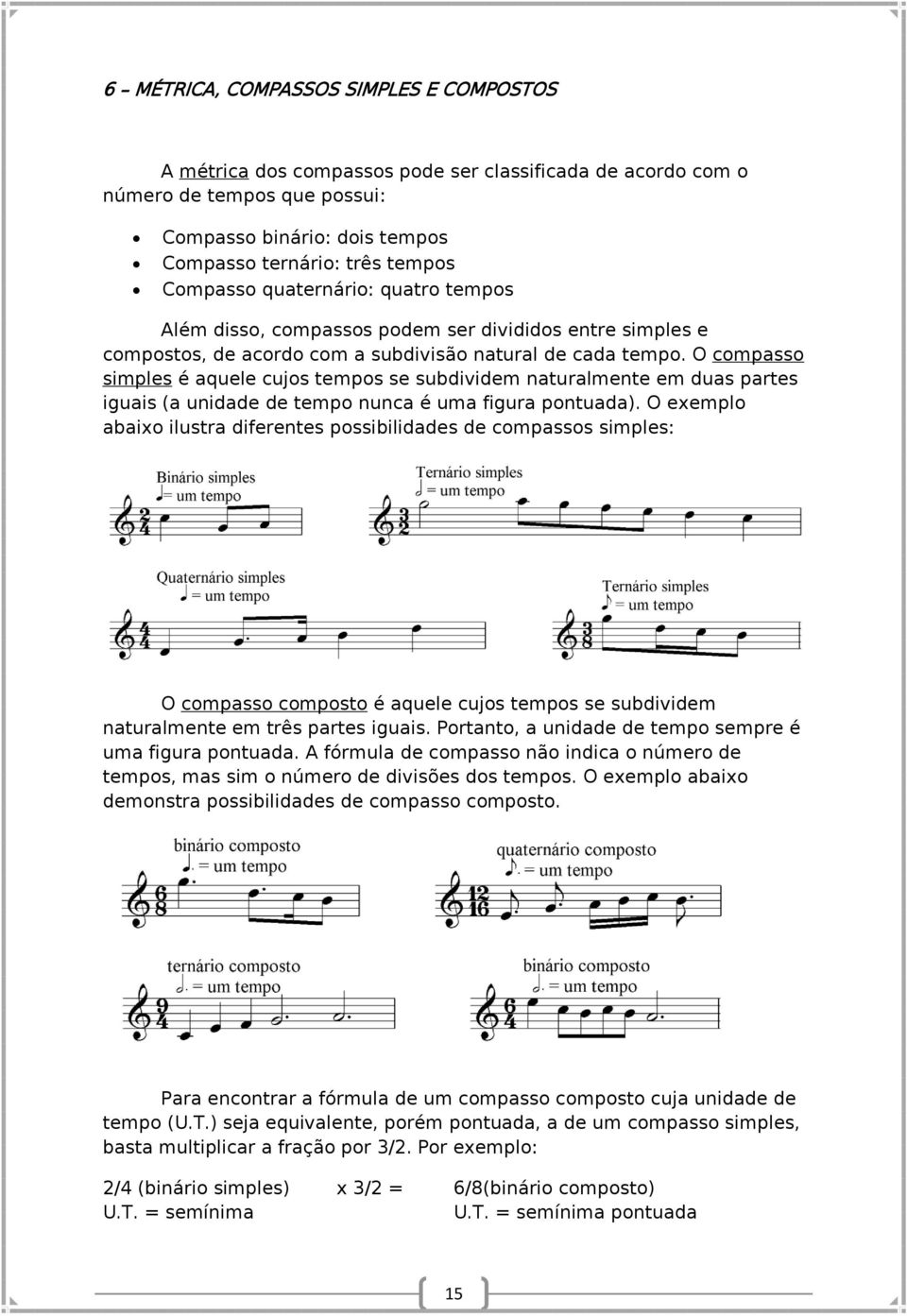 O compasso simples é aquele cujos tempos se subdividem naturalmente em duas partes iguais (a unidade de tempo nunca é uma figura pontuada).