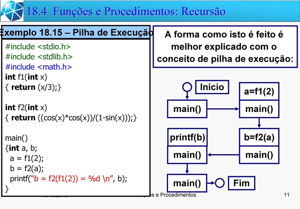 h> int f1(int x) { return (x/3); A forma como isto é feito é melhor explicado com o conceito de pilha de execução: