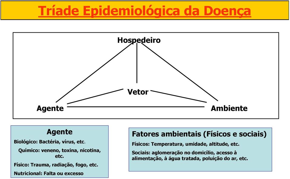 Nutricional: Falta ou excesso Fatores ambientais (Físicos e sociais) Físicos: Temperatura,