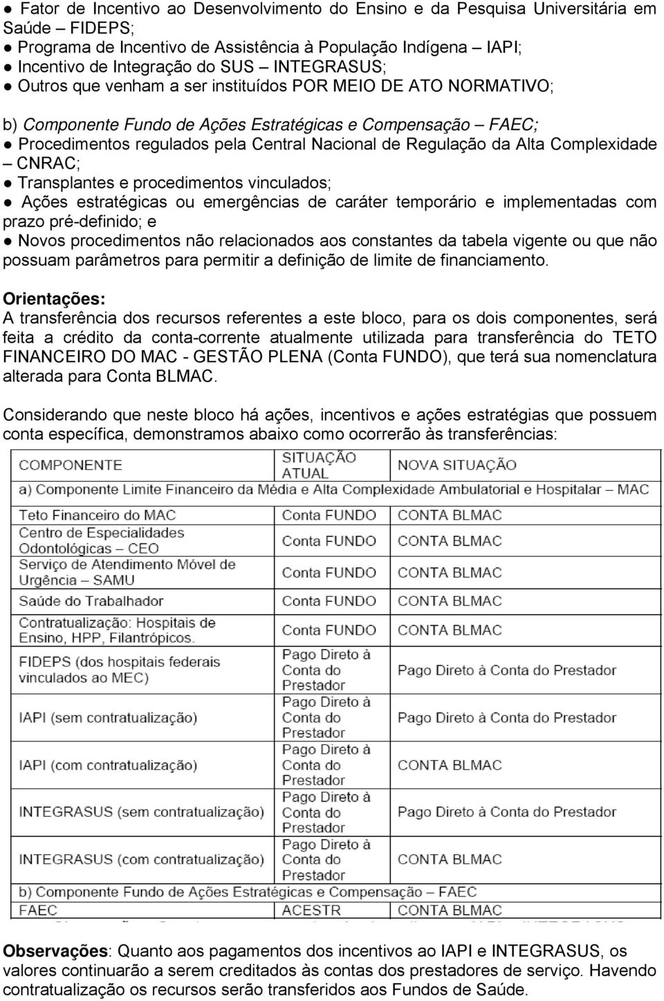 Complexidade CNRAC; Transplantes e procedimentos vinculados; Ações estratégicas ou emergências de caráter temporário e implementadas com prazo pré-definido; e Novos procedimentos não relacionados aos