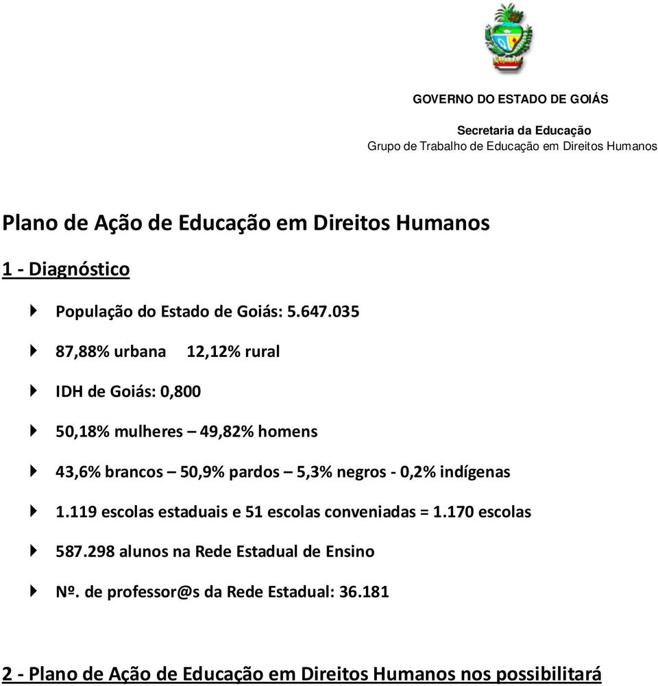 negros - 0,2% indígenas 1.119 escolas estaduais e 51 escolas conveniadas = 1.170 escolas 587.