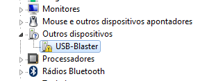 Procedimento de Uso da Placa DE2 Configuração do driver do cabo USB Blaster (cont.): 4. Abrir o Gerenciador de Dispositivos e selecione USB Blaster: 5.