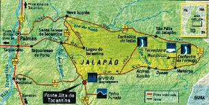 * Mapa com as distâncias aproximadas: * Palmas Ponte Alta (asfalto) - 180km * Ponte Alta Safári Camp (terra) 120km (total Palmas Safari Camp - 300 Km) * Safári Camp Mateiros 5 km * Safári Camp Dunas