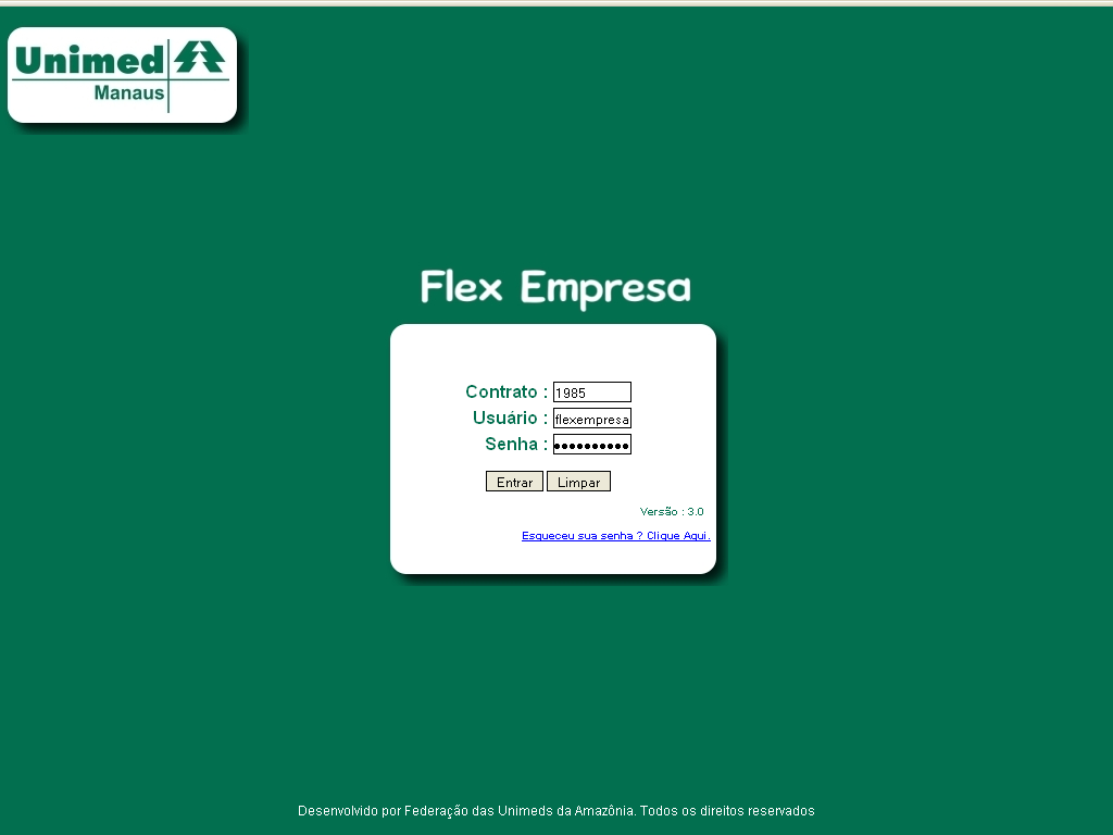 Acessando o FLEX Exemplo: Iniciando o sistema via web. Acesse site de sua Unimed ou diretamente pelo Flexempresa.