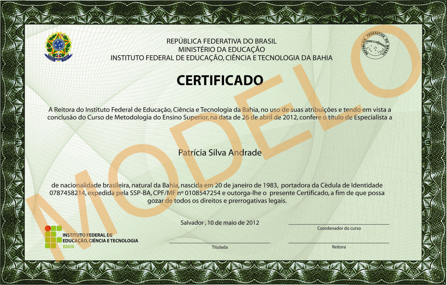 ANEXO 5 - MODELO DO CERTIFICADO