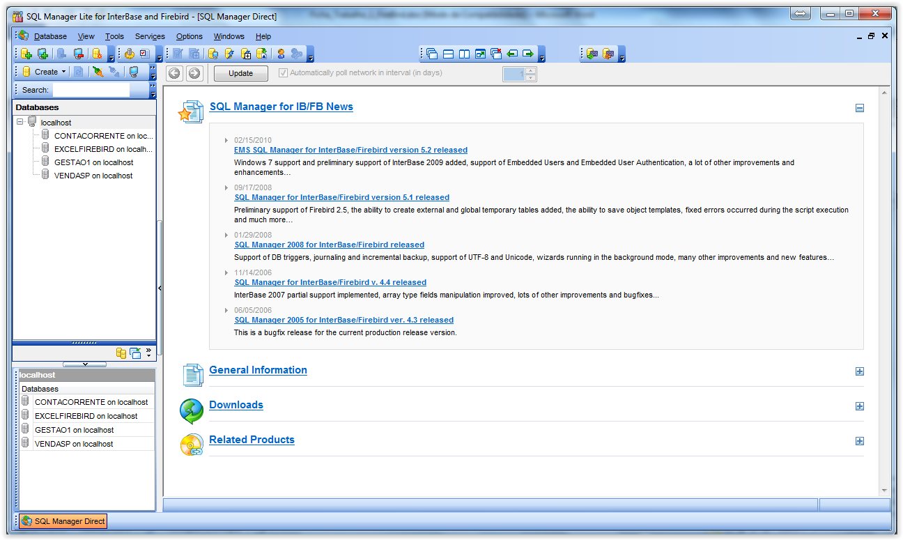 Depois de carregar na opção de OK irá ser apresentada o seguinte ecran, com as seguintes áreas : - Databases; - localhost; e - Management : 3.