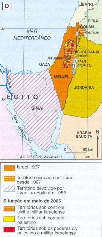 Com a os conflitos em 1956 e a Guerra dos Seis Dias o território judeu cresce para 89.400 km².