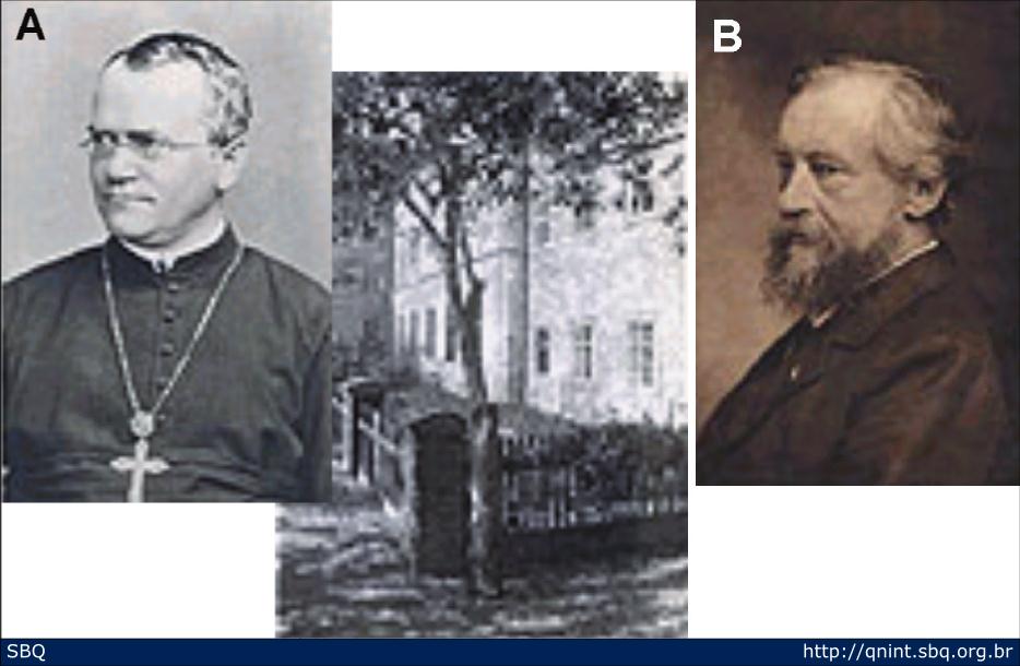 1865 A DESCOBERTA DA ESTRUTURA DO DNA: DE MENDEL A WATSON & CRICK (A) Gregor Mendel e seu jardim no monastério, onde realizou os experimentos de cruzamento com plantas de ervilhas, os