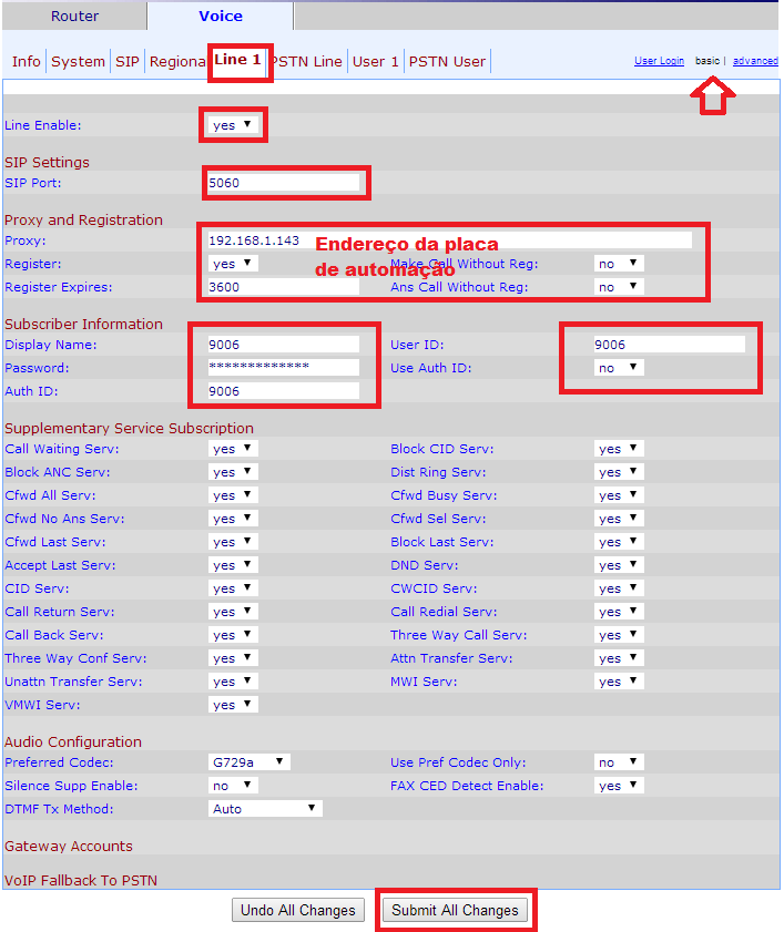 5. Agora clique em pstn Line e clique em advance, repare agora com