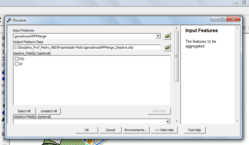 Digitar dissolve aqui Clicar duas vezes em Dissolve (management) Na tela que abrir, escolha para o primeiro campo o arquivo criado anteriormente geradorasappmerge.