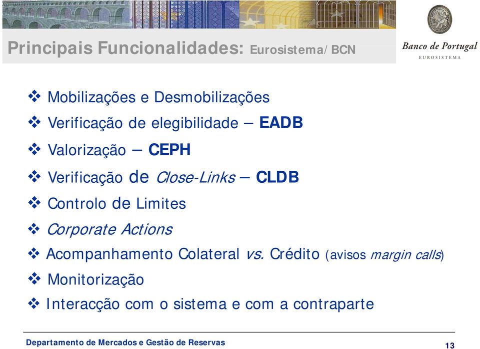 CLDB Controlo de Limites Corporate Actions Acompanhamento Colateral vs.